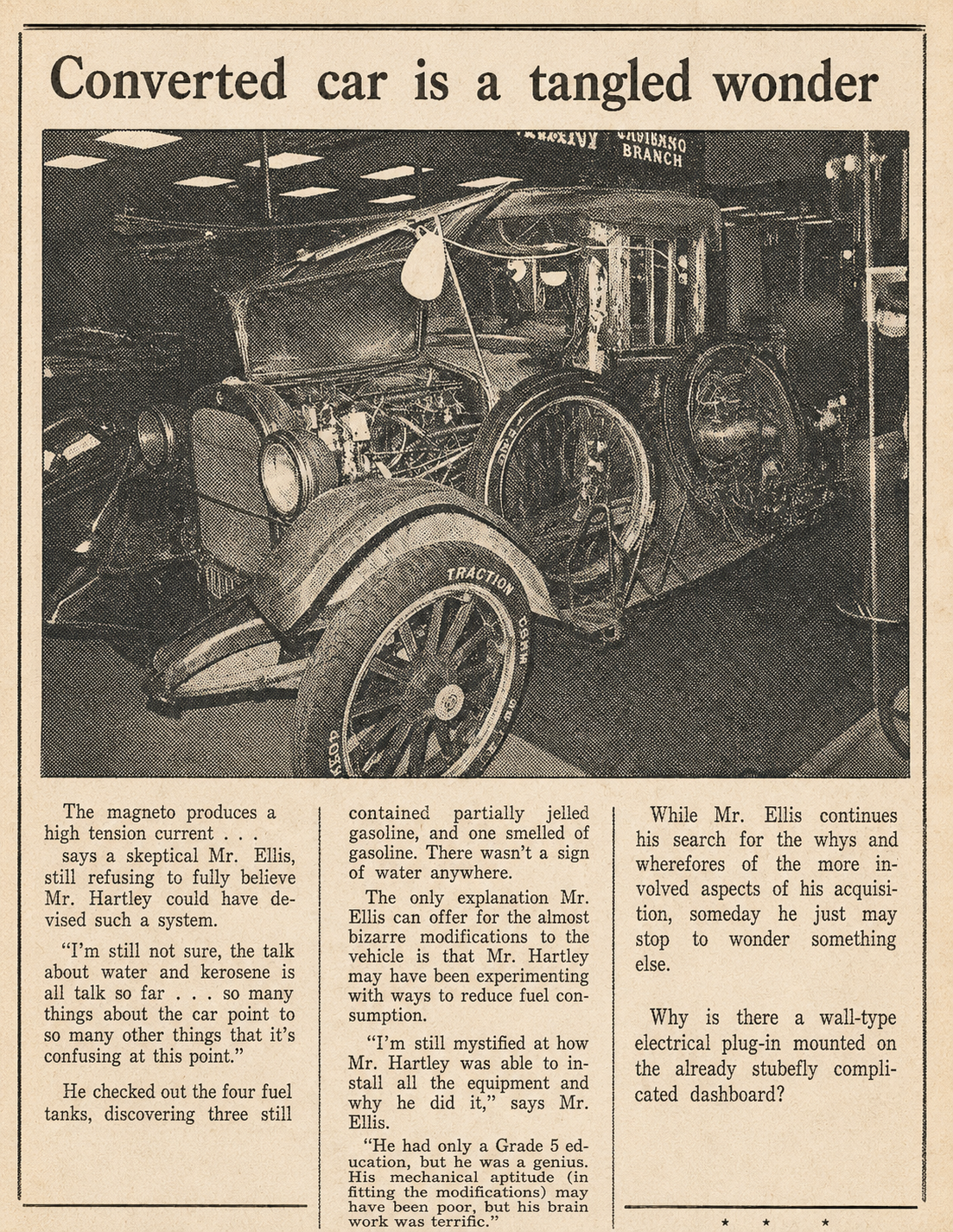 Edmonton Journal article about Hartley's converted car