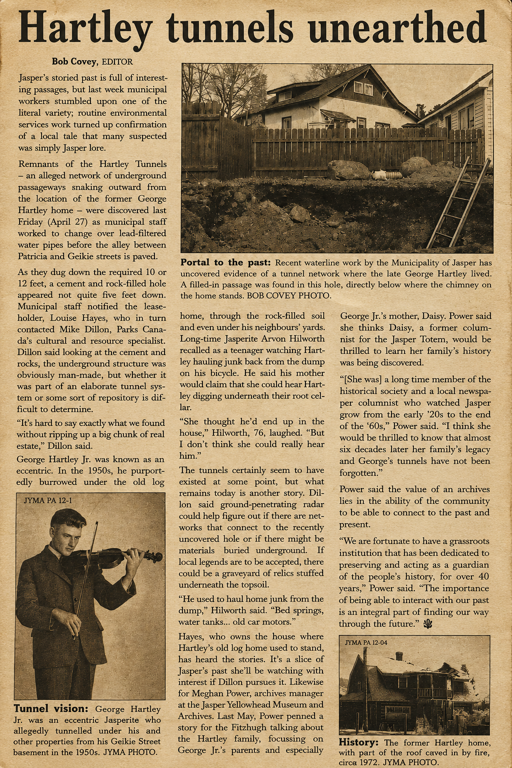 Hartley tunnels unearthed newspaper article